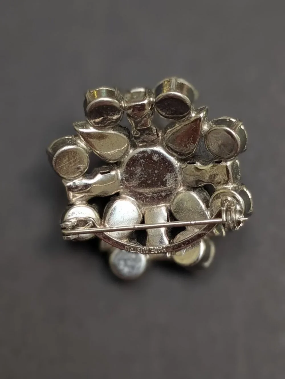Vintage Made Austria Rhinestone Brooch Clear Crystal Starburst Pin